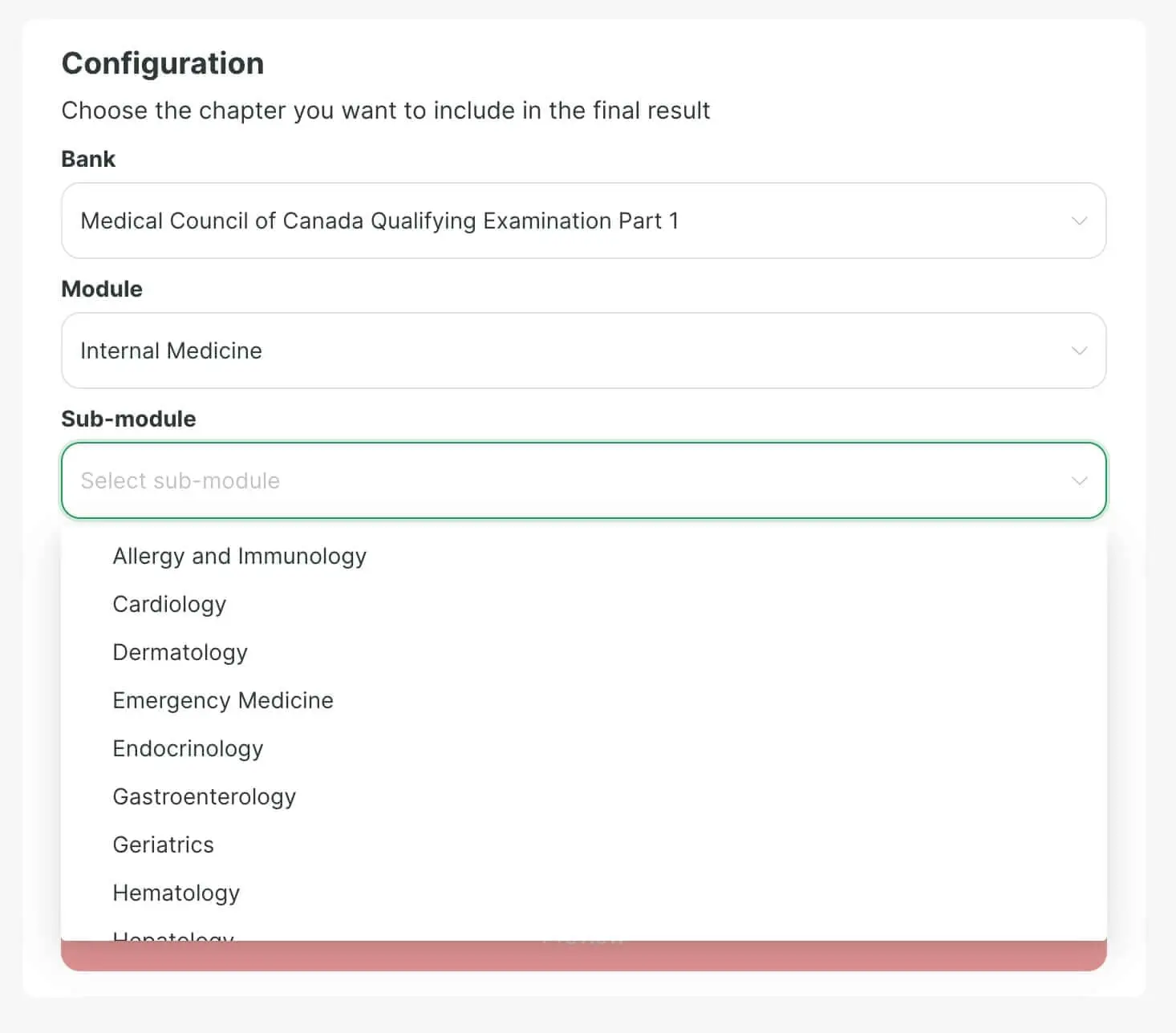 Selecting precise sub-modules for targeted practice