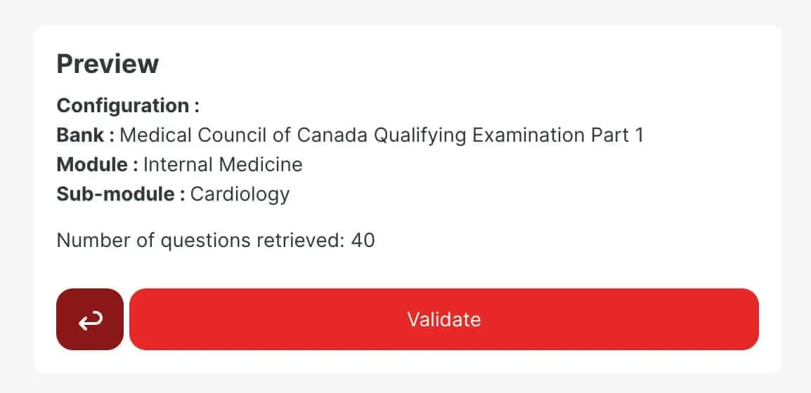 Live preview showing available question count based on filters