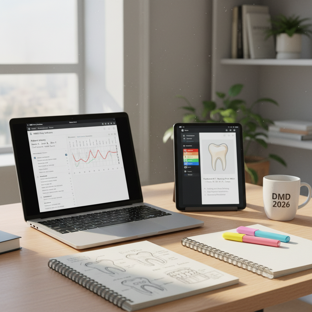 INBDE Booster study platform showing clinical patient cases, dental charts, and practice question interface