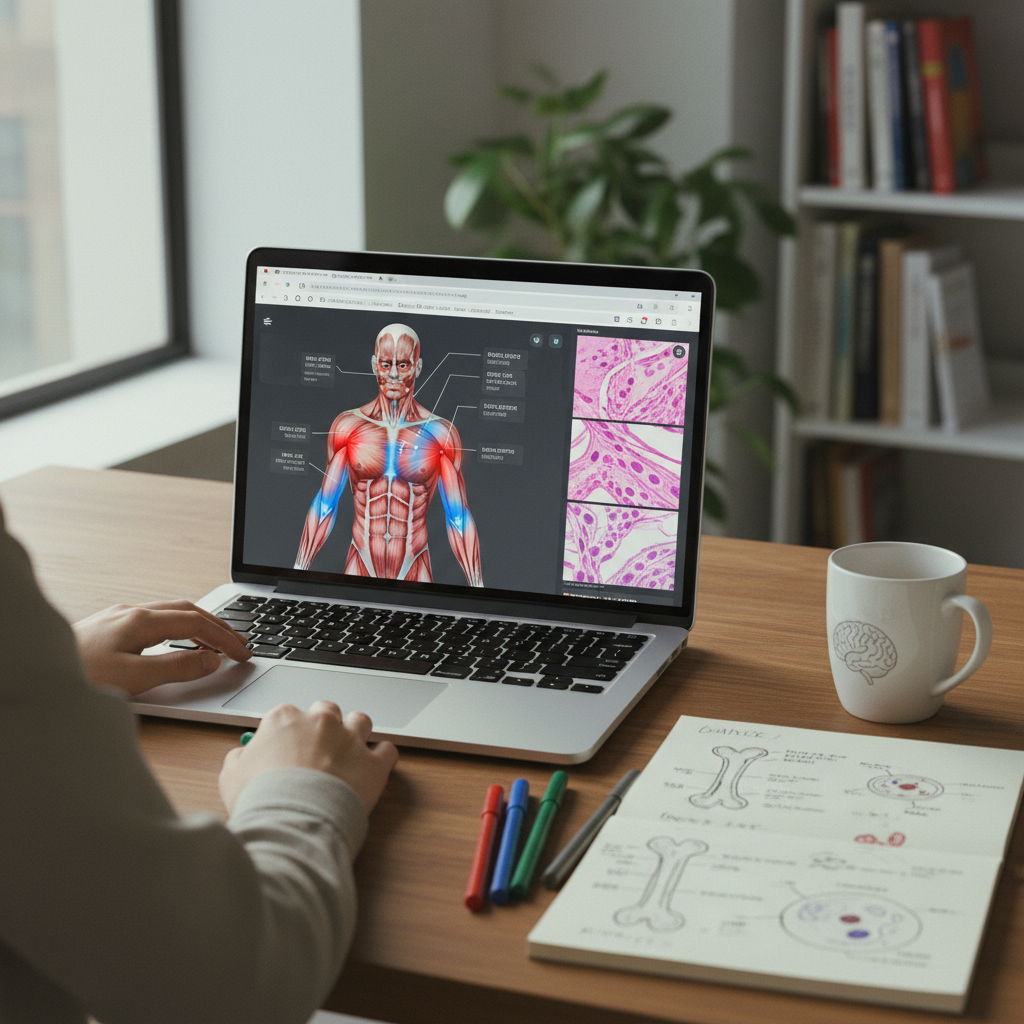 Kenhub anatomy learning platform review, interactive quizzes, and histology atlas