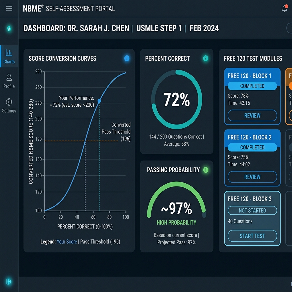 NBME self-assessment score tracking chart for USMLE Step 1 preparation